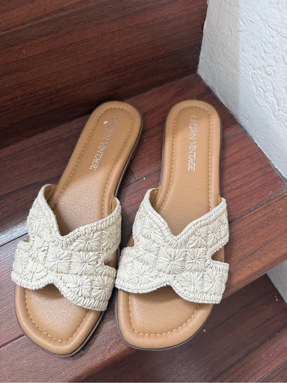 Crown Vintage Cream Crochet Slide Sandals